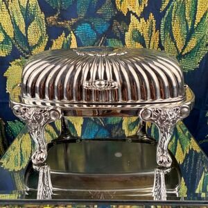 F.B. Rogers Silverplate  Butter Dish Lion Head Paw Feet Roll Top Vintage